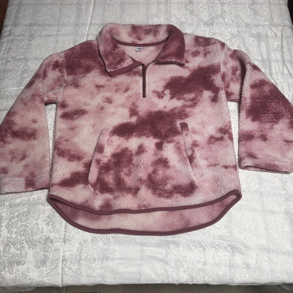 Women's Old Navy Tie-Dye Fleece Quarter-Zip Sweatshirt L Pink #106